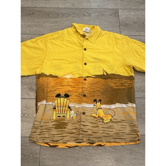 Disney Hawaiian Shirt Mens Large Mickey Goofy Beach Disney World Land Vintage - Picture 1 of 7